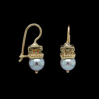 18K Yellow Gold Estate Grey Cultured Pearl Earrings