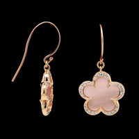 14K Rose Gold Estate Pink Mother of Pearl and Diamond Flower Earrings