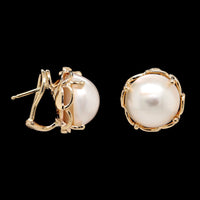 14K Yellow Gold Estate Mabe Pearl Earrings