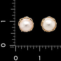 14K Yellow Gold Estate Mabe Pearl Earrings