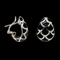 John Hardy Sterling Silver Estate Naga Black Enamel Earrings
