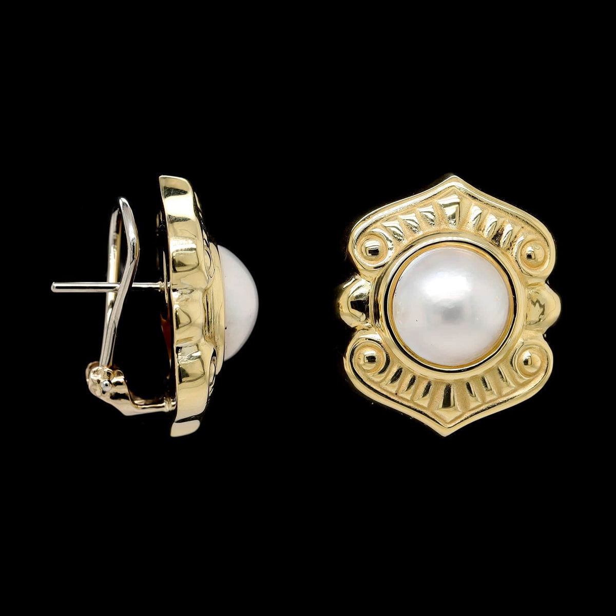 18K Yellow Gold Estate Cultured Mabe Pearl Earrings