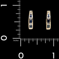 14K Yellow Gold Estate Sapphire and Diamond Hoop Earrings