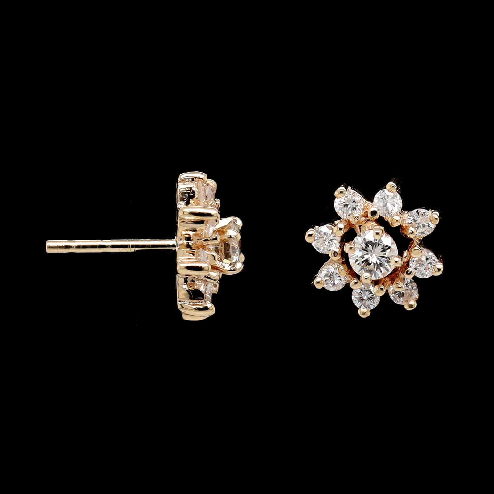 14K Yellow Gold Estate Diamond Cluster Stud Earrings
