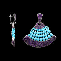 18K White Gold Estate Amethyst and Blue Bead Earrings