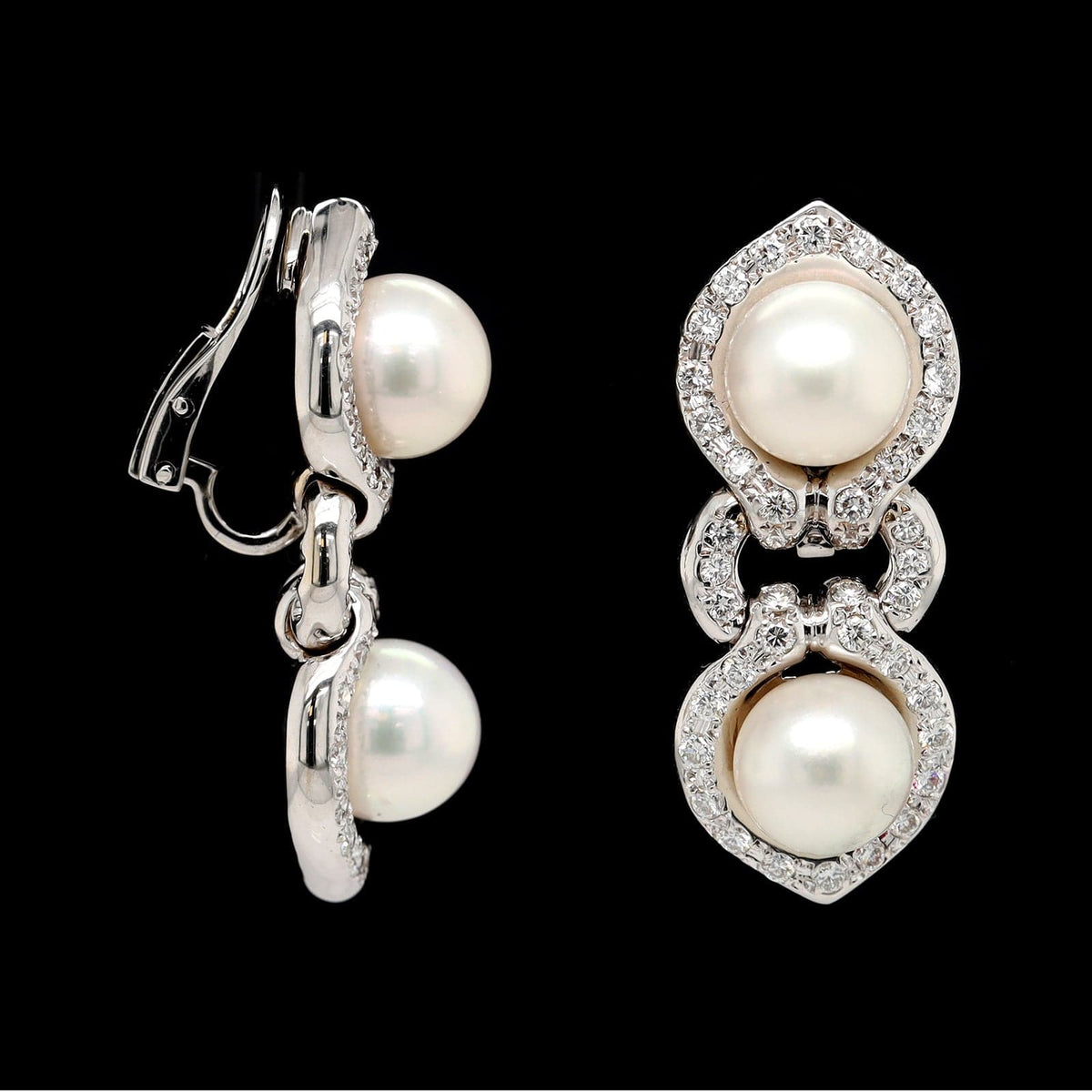 Faraone 18K White Gold Estate Cultured Pearl and Diamond Earrings