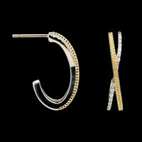 Lagos Sterling Silver and 18K Yellow Gold Estate Caviar Lux Diamond X Hoop Earrings