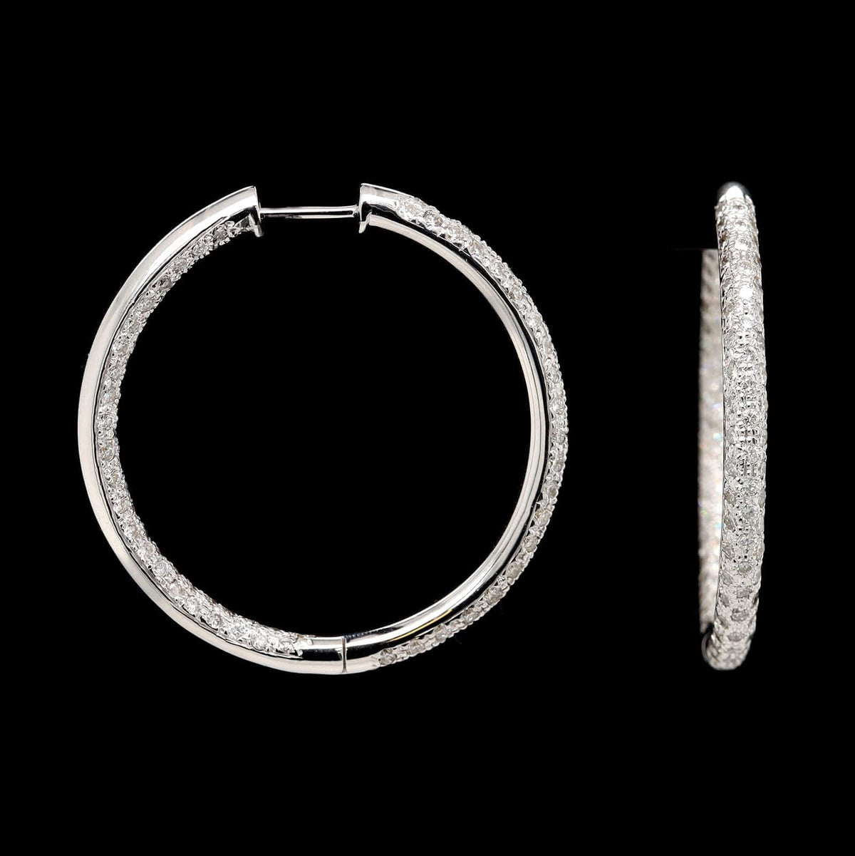 18K White Gold Estate Inside Out Diamond Hoop Earrings
