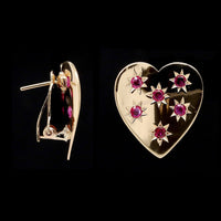 14K Rose Gold Estate Heart Ruby Earrings