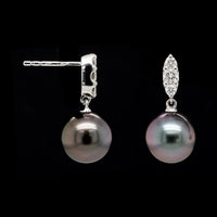 Mikimoto 18K White Gold Estate Morning Dew Black South Sea Cultured Pearl and Diamond Earrings