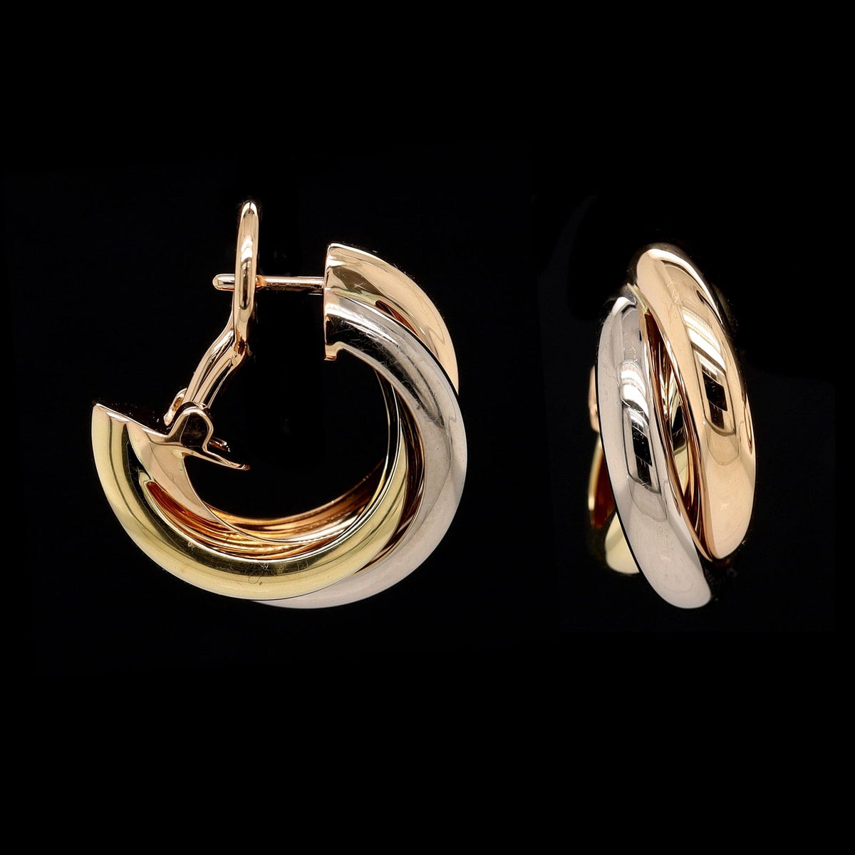 Cartier 18K Tricolor Gold Estate Trinity Earrings