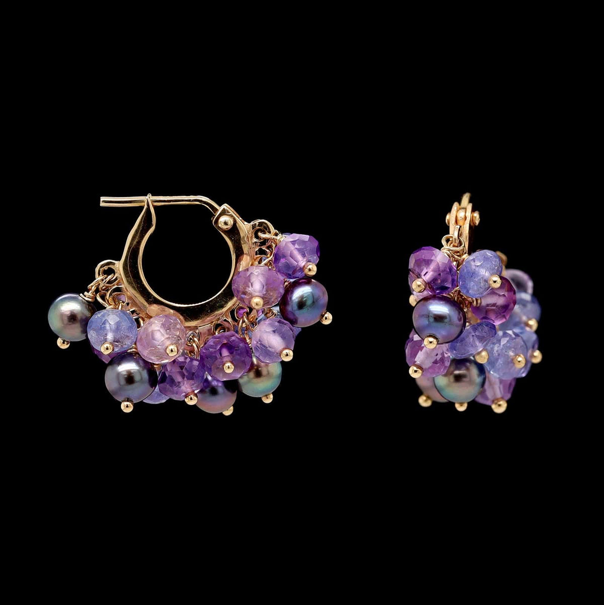 Talisman 14K Yellow Gold Estate Gemstone Bead Hoop Earrings