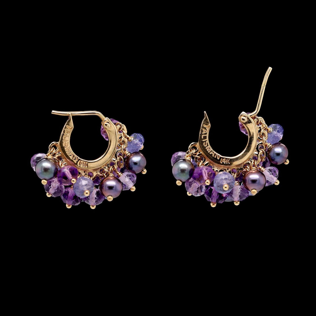 Talisman 14K Yellow Gold Estate Gemstone Bead Hoop Earrings