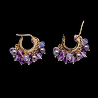 Talisman 14K Yellow Gold Estate Gemstone Bead Hoop Earrings