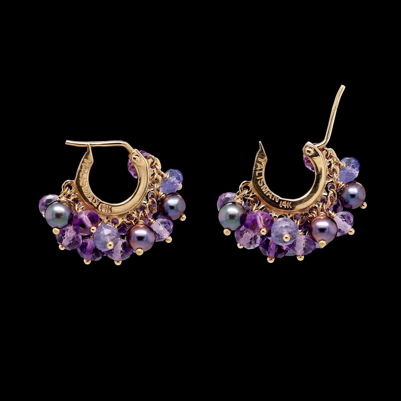 Talisman 14K Yellow Gold Estate Gemstone Bead Hoop Earrings