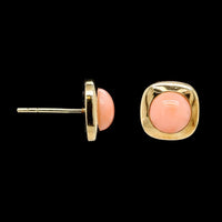 14K Yellow Gold Estate Pink Coral Earrings