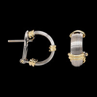 18K Two-toned Gold Estate Ribbed Hoop Earrings
