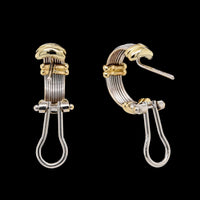 18K Two-toned Gold Estate Ribbed Hoop Earrings