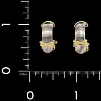 18K Two-toned Gold Estate Ribbed Hoop Earrings