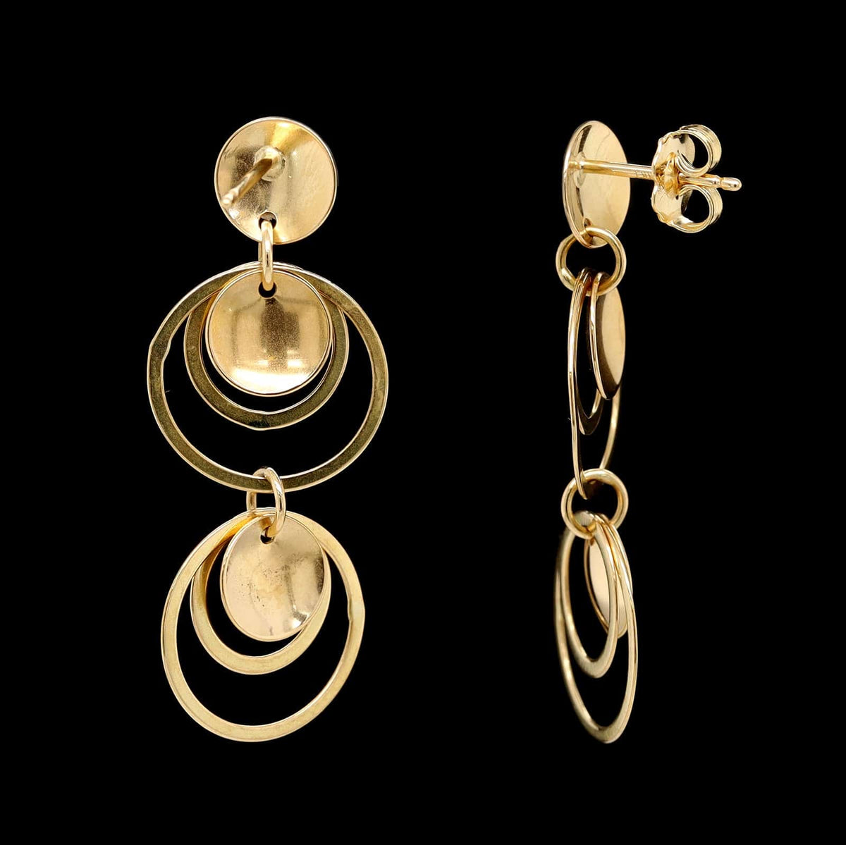 18K Yellow Gold Estate Circle Drop Earrings