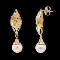 14K Yellow Gold Estate Cultured Pearl and Diamond Drop Earrings