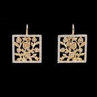 14K Yellow Gold Estate Diamond Floral Drop Earrings