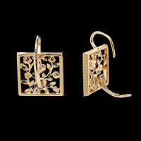 14K Yellow Gold Estate Diamond Floral Drop Earrings