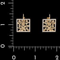 14K Yellow Gold Estate Diamond Floral Drop Earrings