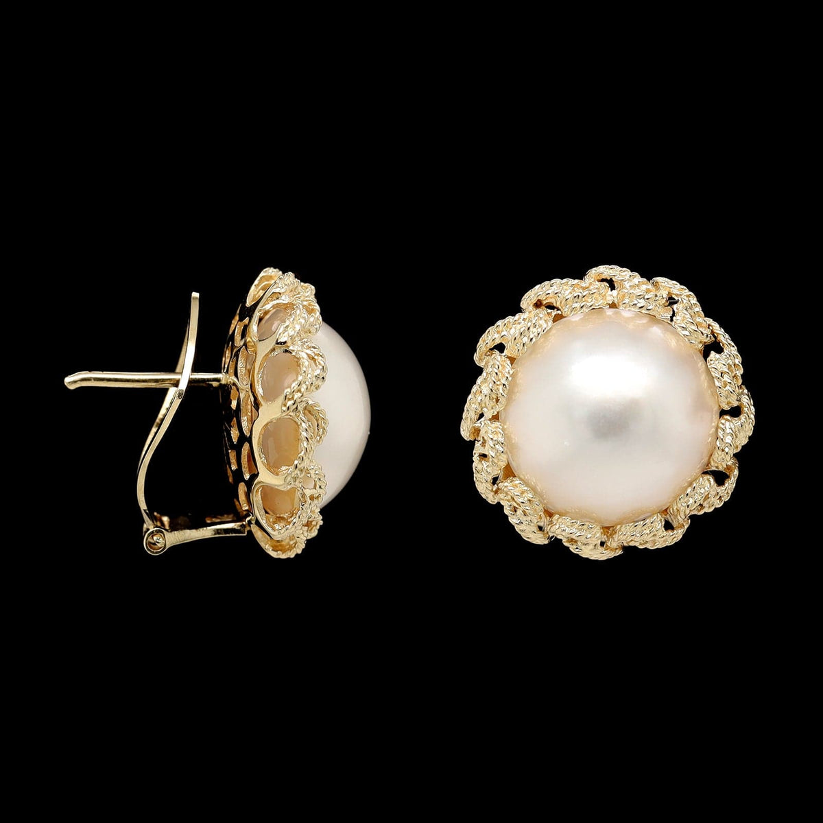 14K Yellow Gold Estate Mabe Pearl Earrings
