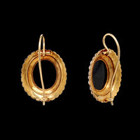 Vintage 14K Yellow Gold Estate Hardstone Cameo and Seed Pearl Earrings