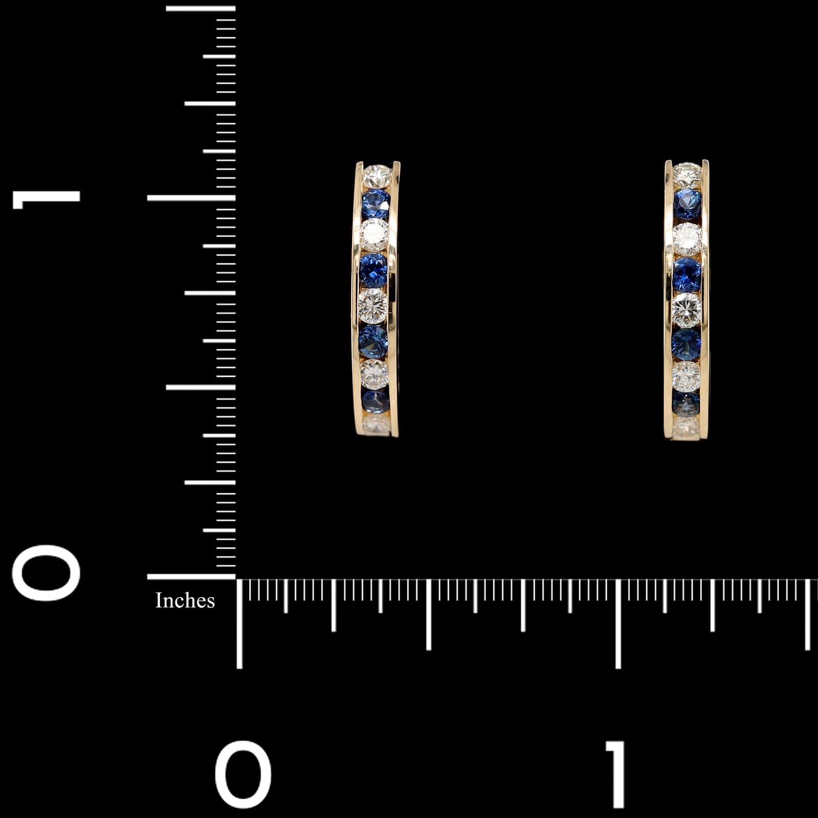 14K Yellow Gold Estate Sapphire and Diamond Hoop Earrings