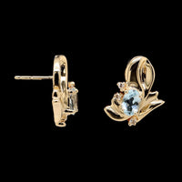 14K Yellow Gold Estate Diamond and Aquamarine Stud Earrings