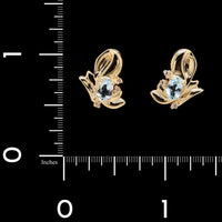 14K Yellow Gold Estate Diamond and Aquamarine Stud Earrings