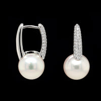 Mikimoto 18K White Gold Estate Classic Elegance Akoya Cultured Pearl and Diamond Earrings
