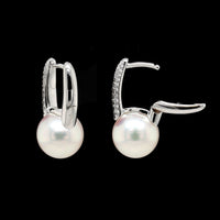 Mikimoto 18K White Gold Estate Classic Elegance Akoya Cultured Pearl and Diamond Earrings