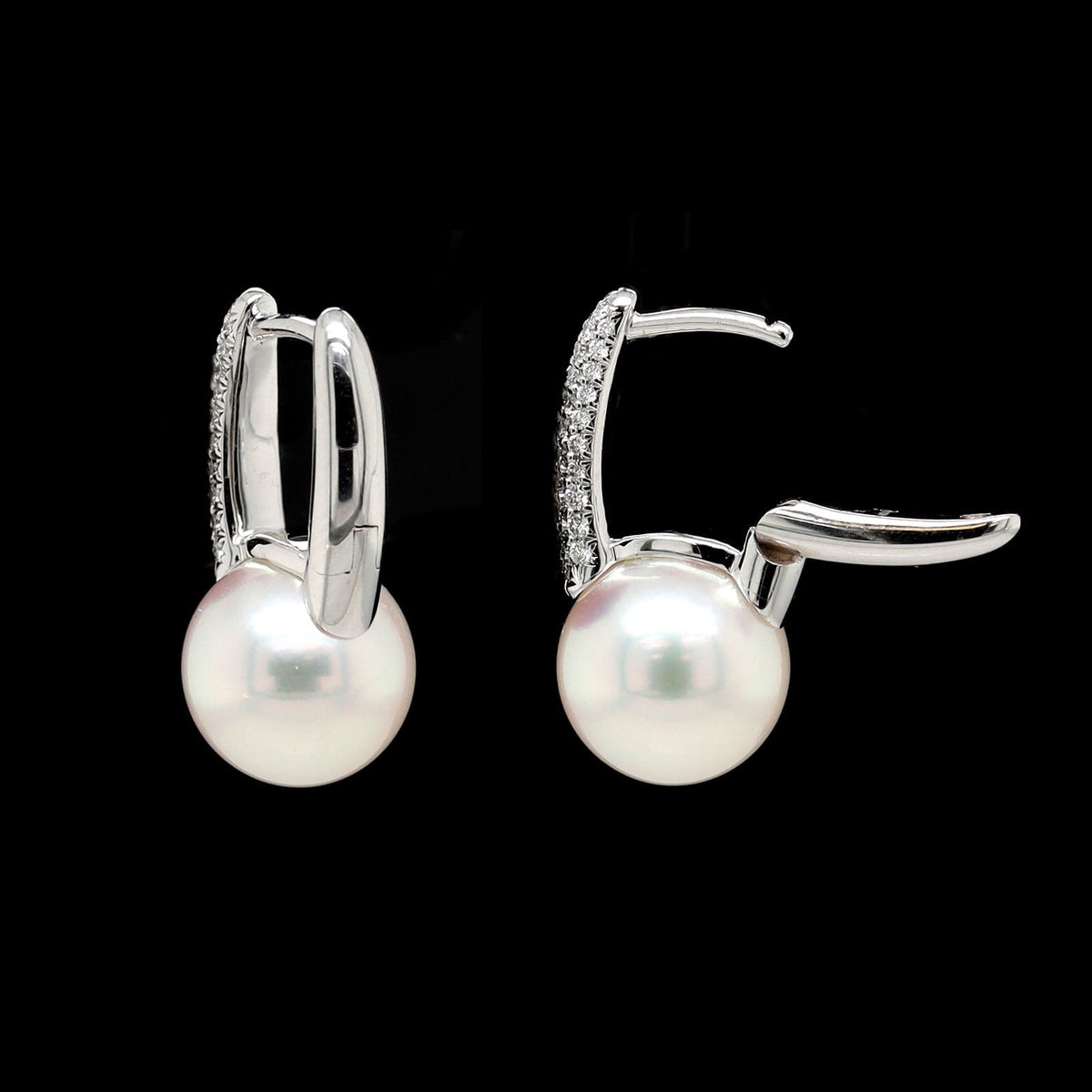 Mikimoto 18K White Gold Estate Classic Elegance Akoya Cultured Pearl and Diamond Earrings