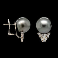 18K White Gold Estate Pearl and Diamond Earrings