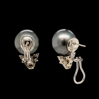 18K White Gold Estate Pearl and Diamond Earrings