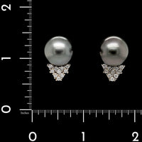 18K White Gold Estate Pearl and Diamond Earrings