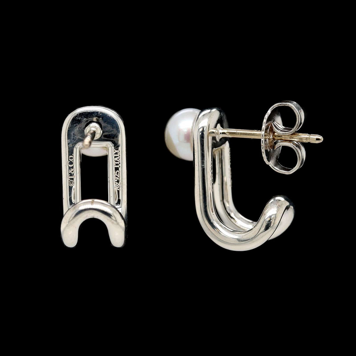 Tiffany & Co. Sterling Silver Estate Hardwear Cultured Pearl Earrings