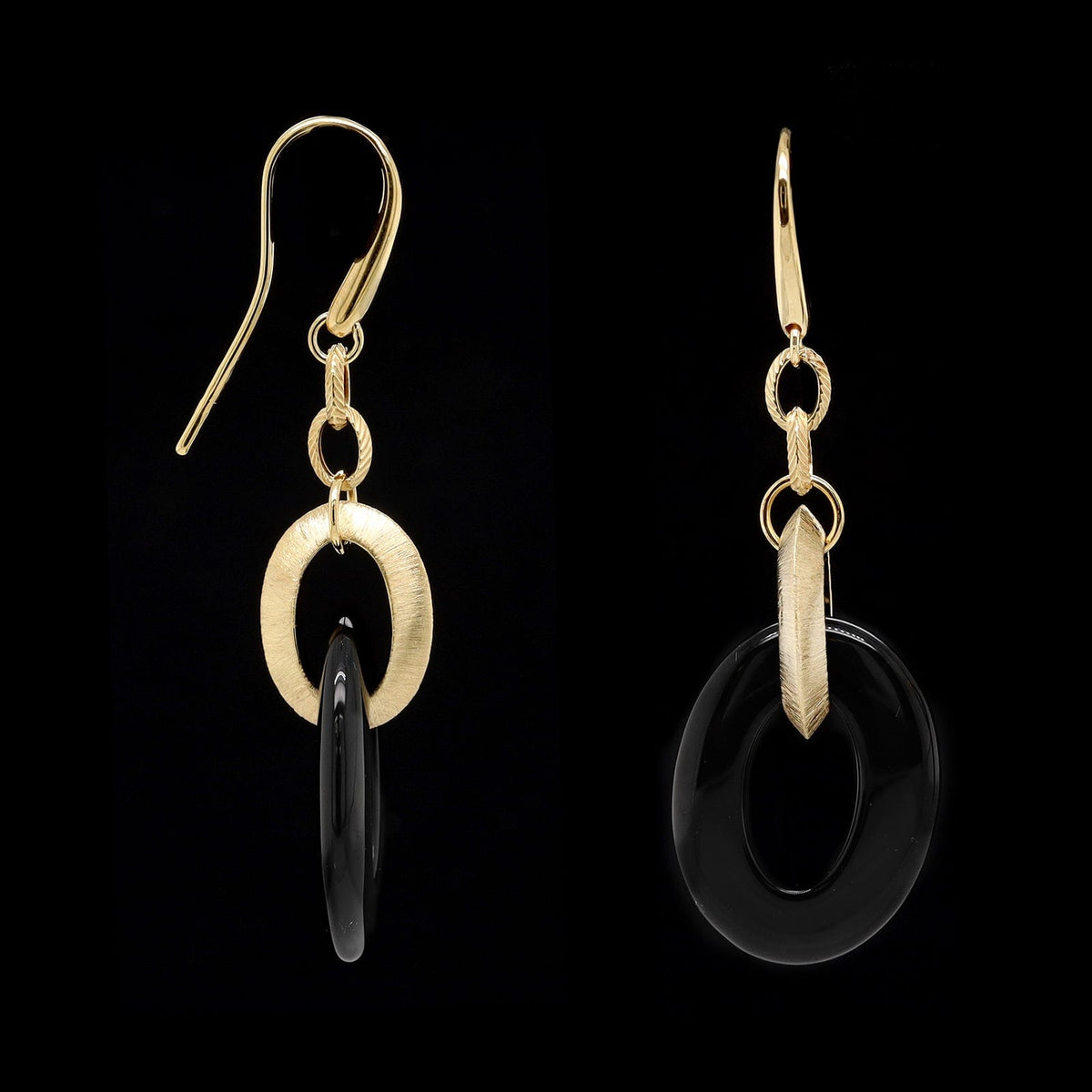 14K Yellow Gold Estate Onyx Drop Earrings