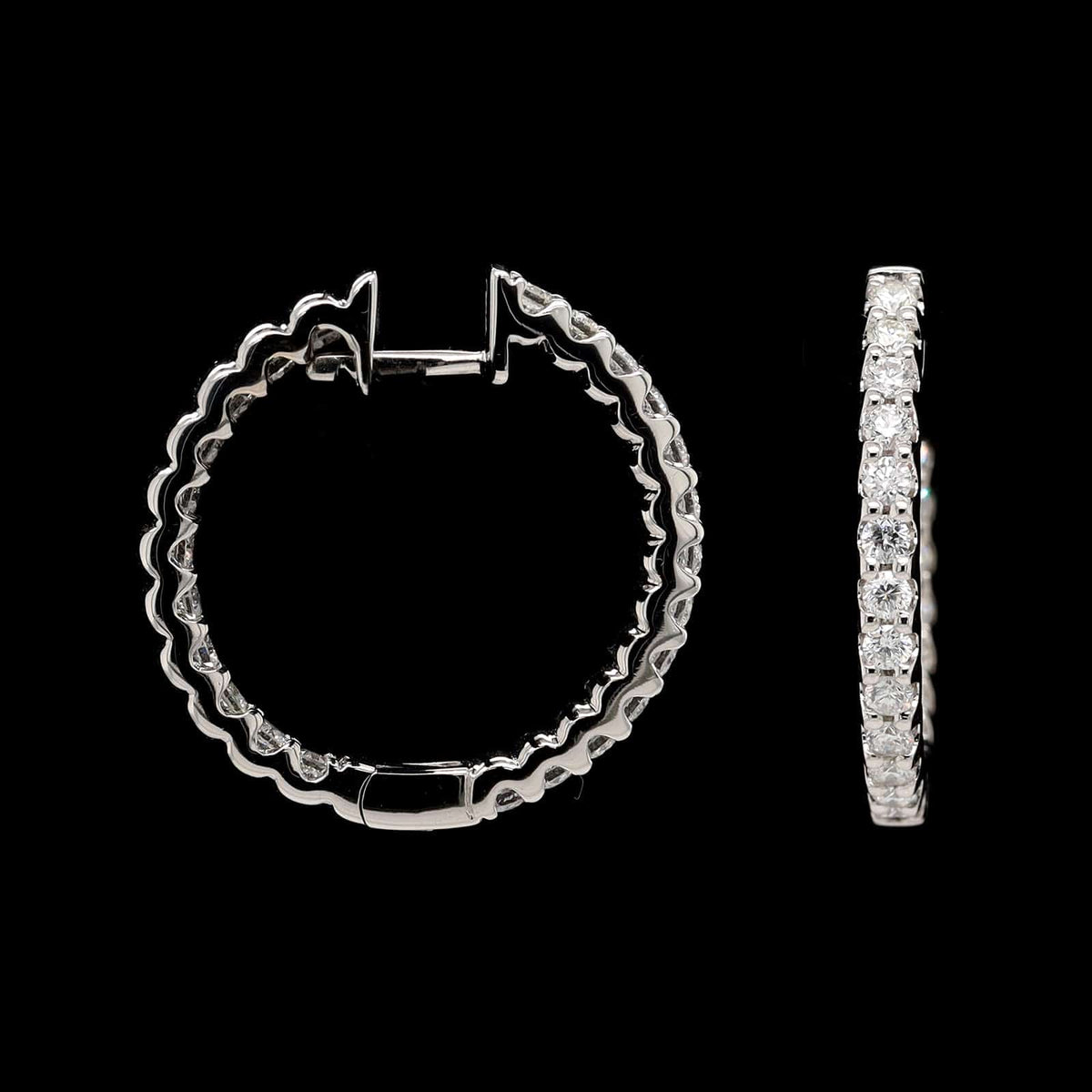 18K White Gold Estate Diamond Inside Out Hoop Earrings