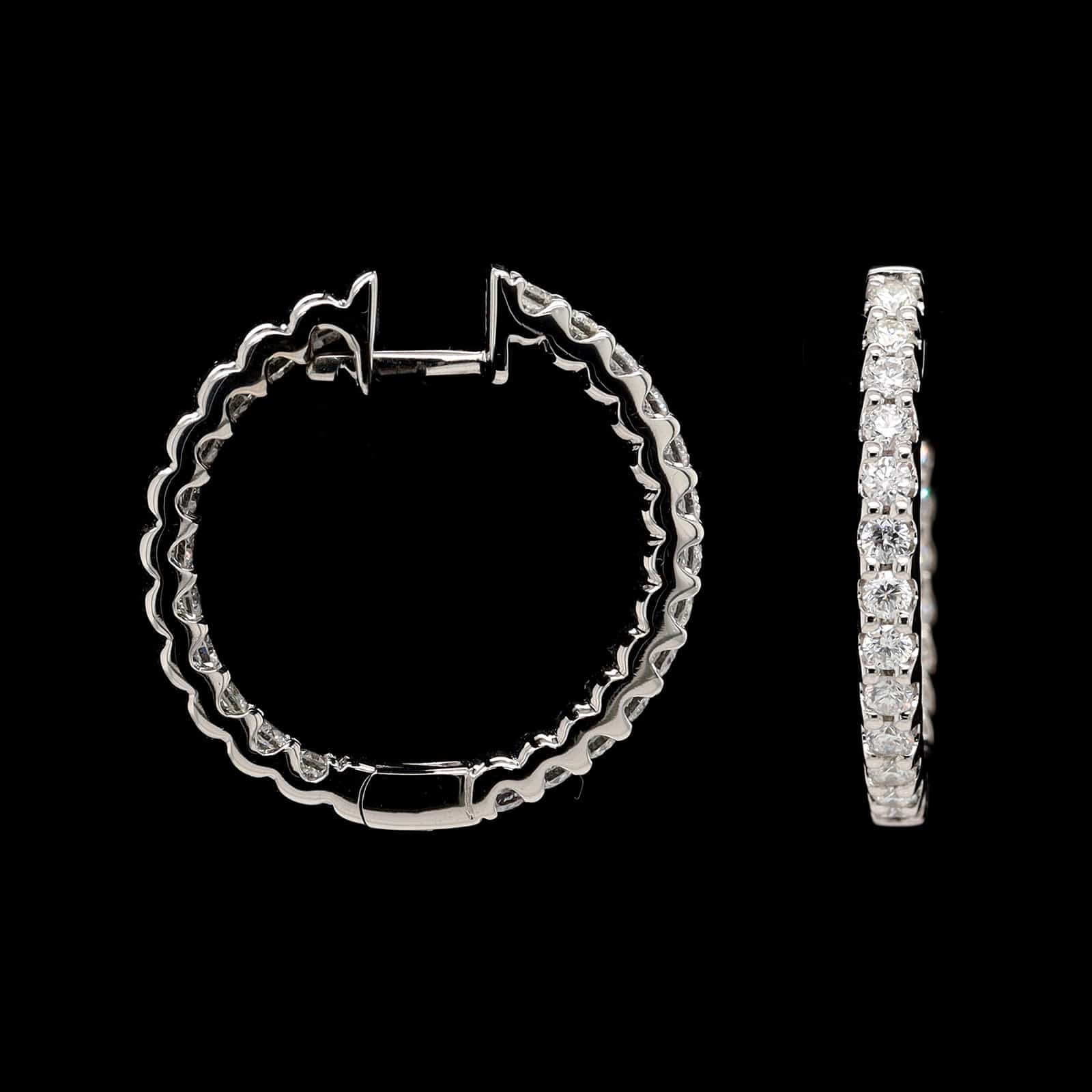 18K White Gold Estate Diamond Inside Out Hoop Earrings