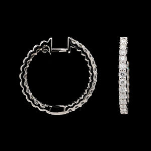 18K White Gold Estate Diamond Inside Out Hoop Earrings