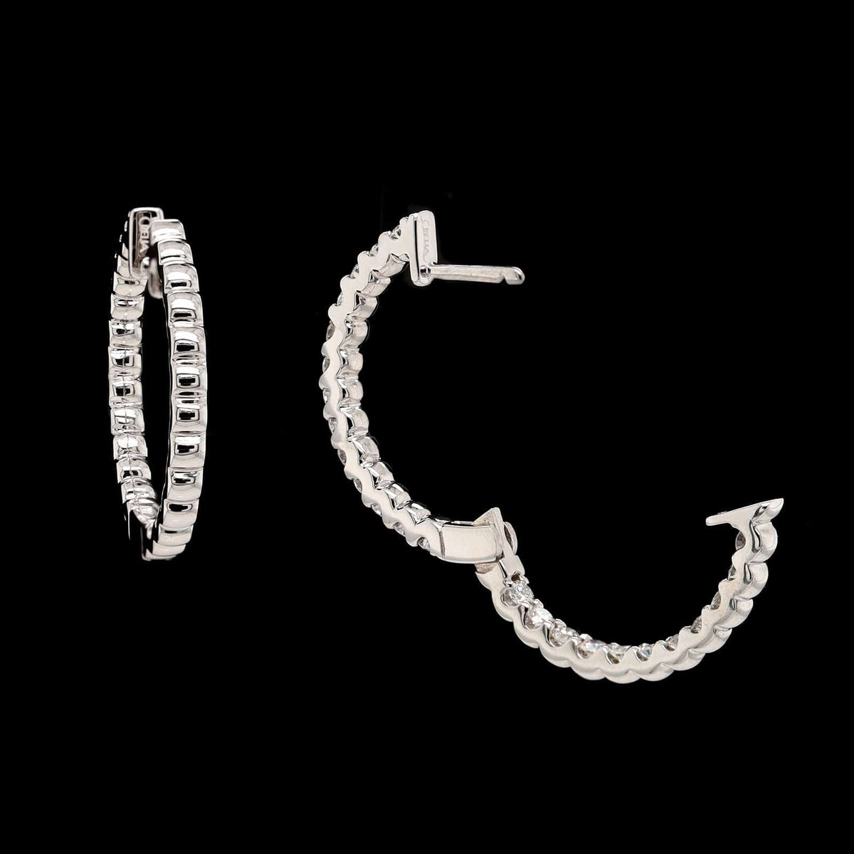18K White Gold Estate Diamond Inside Out Hoop Earrings
