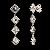 John Hardy Sterling Silver and 22K Yellow Gold Estate Four Square Drop Earrings