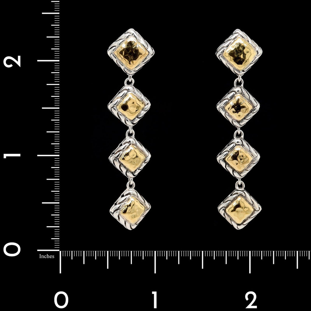 John Hardy Sterling Silver and 22K Yellow Gold Estate Four Square Drop Earrings