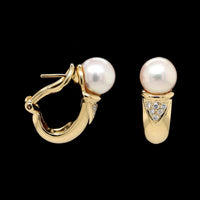 18K Yellow Gold Estate Cultured and Diamond Earring