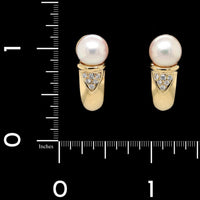 18K Yellow Gold Estate Cultured and Diamond Earring