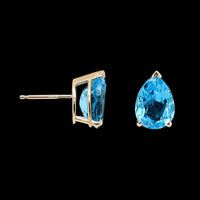 14K Yellow Gold Estate Blue Topaz Stud Earrings